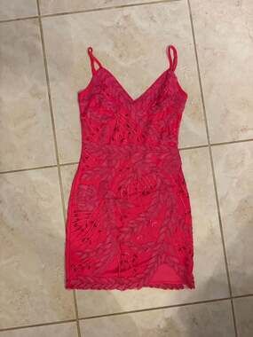 Deja Vu Spaghetti Strap Mini Dress with Floral Embroidery and Sequins
